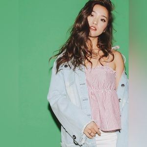 LIKE NEW Eggie Light-wash Denim Jacket with Bell Sleeve and Hoops Detail Size XS